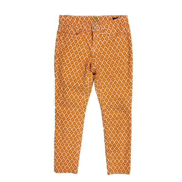 C Wonder Orange Geometric Pattern Skinny Crop Jean Womens 28 - Picture 1 of 9